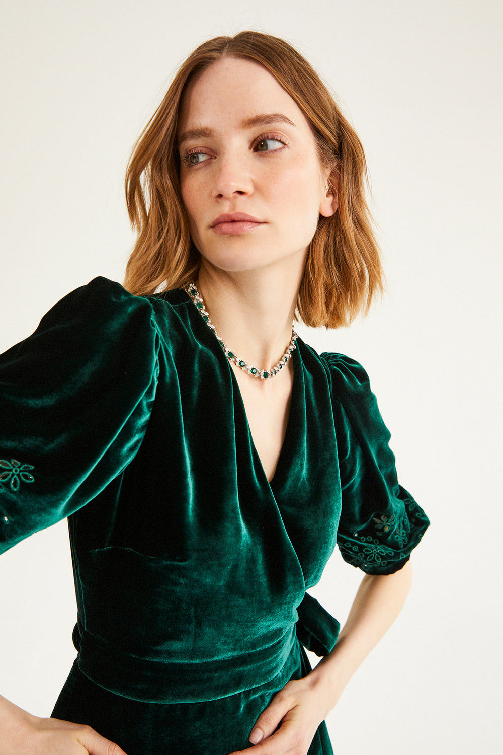 Load image into Gallery viewer, Vermont Wrap Dress Emerald Cut Work Velvet