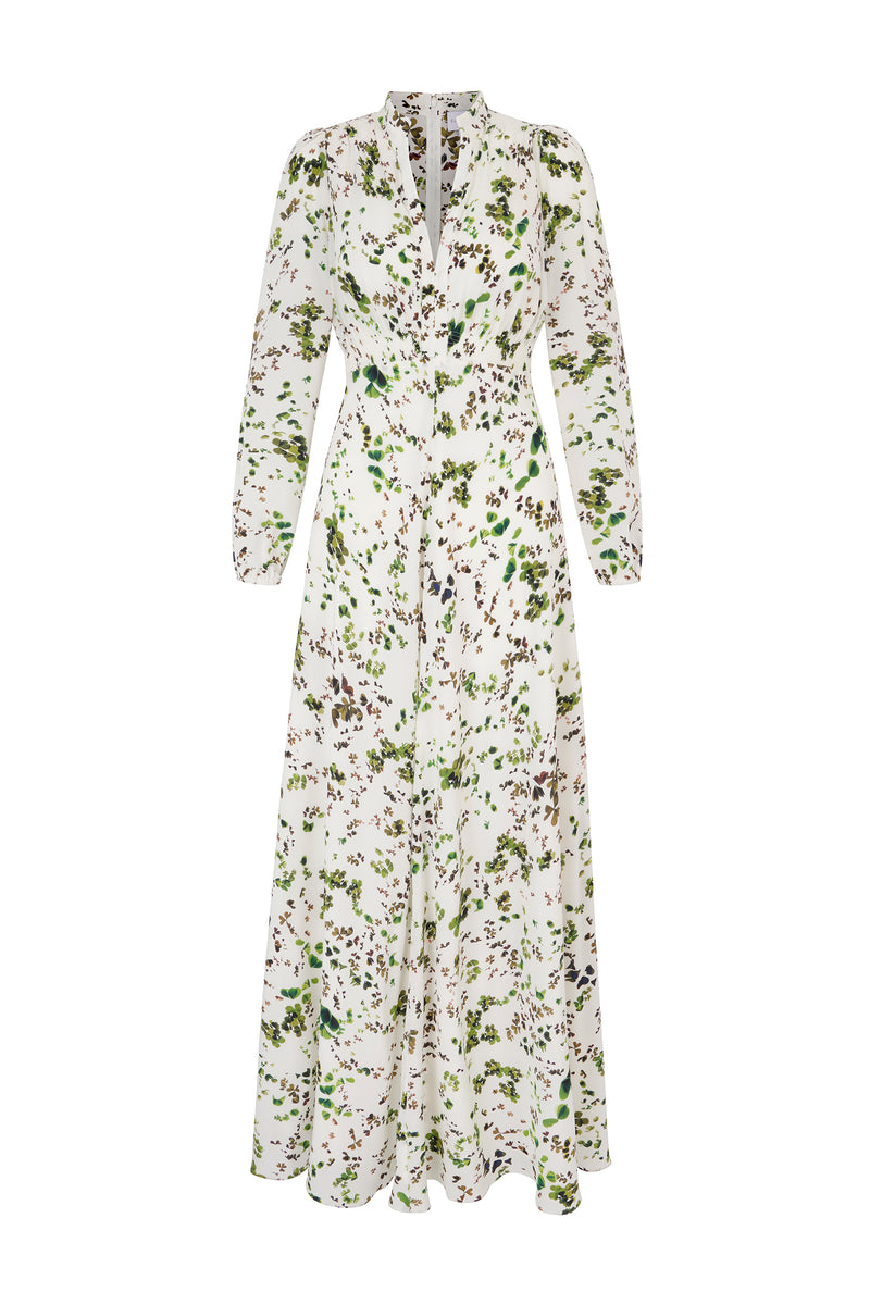 Load image into Gallery viewer, Veronique Full Length Silk Tea Dress Clover Floral x Rachel Levy