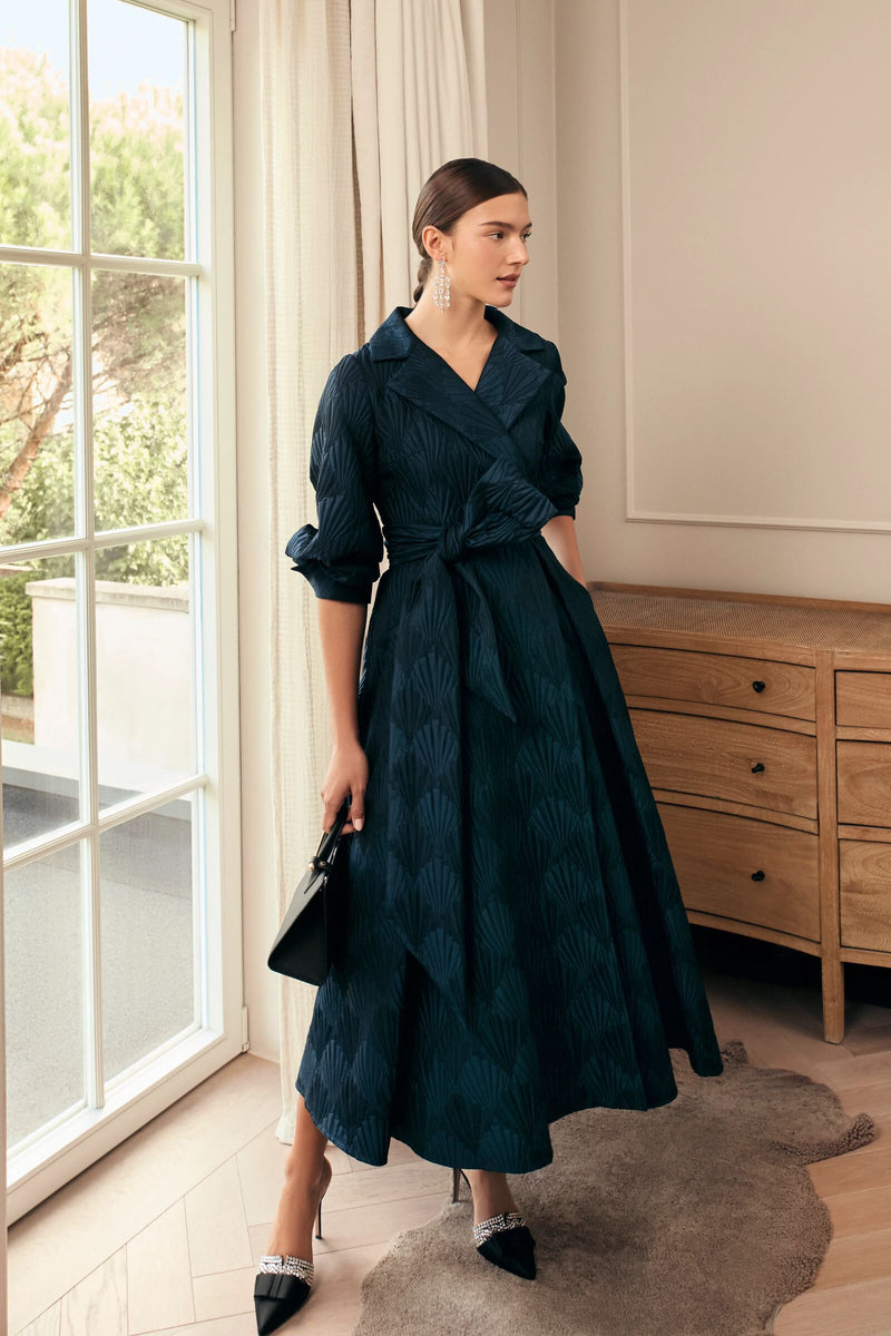 Load image into Gallery viewer, Versailles Art Deco Coat Dress Midnight