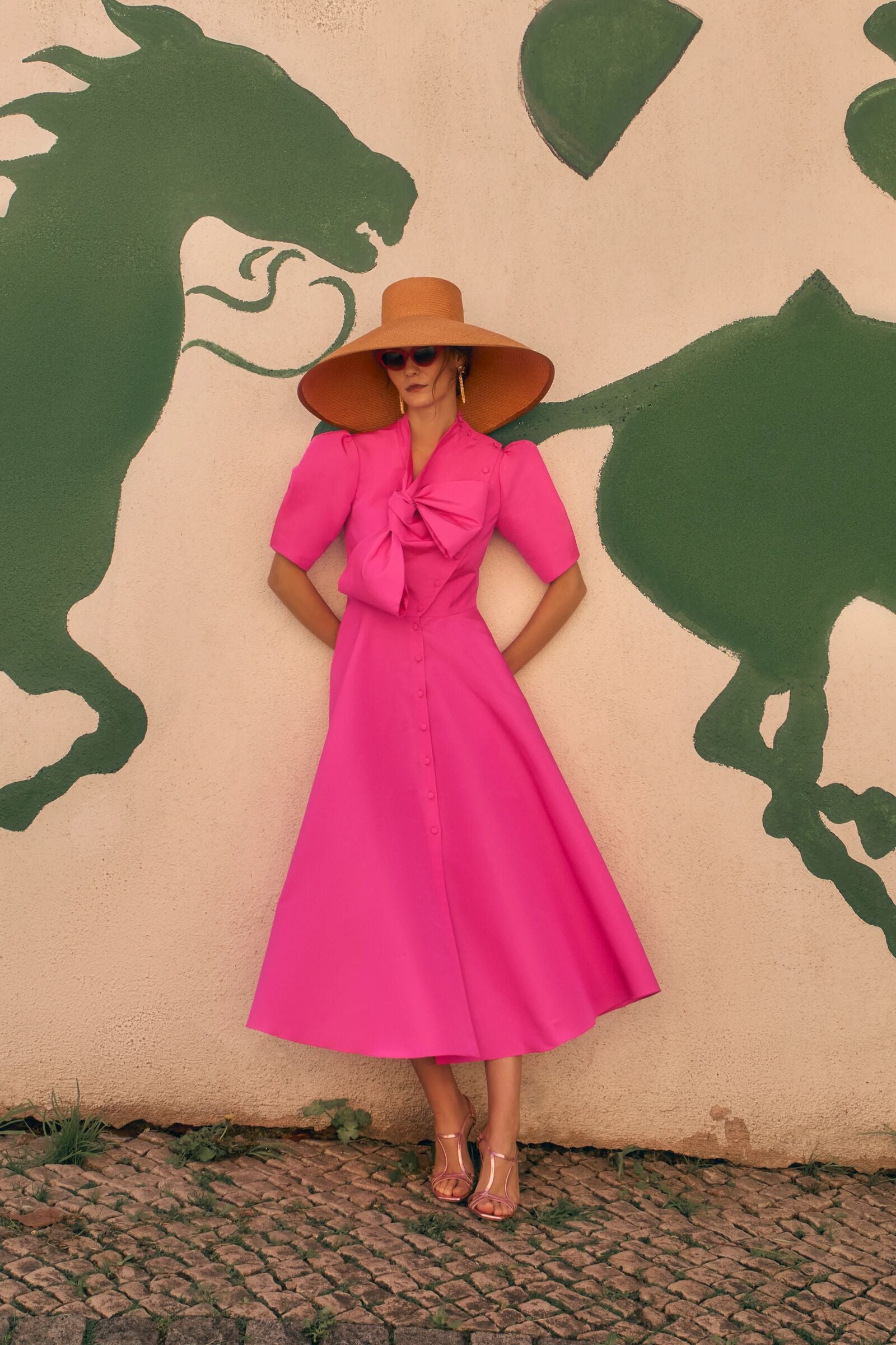 Suzannah London | Victoria Shirt Dress Silk Faille Hot Pink