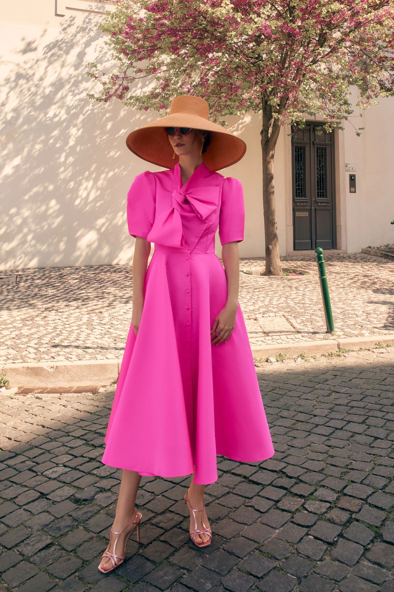 Victoria Shirt Dress Silk Faille Hot Pink