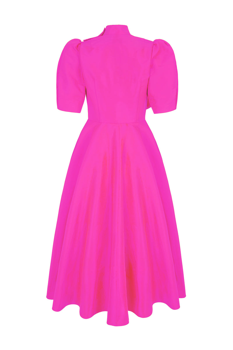 Load image into Gallery viewer, Victoria Shirt Dress Silk Faille Hot Pink