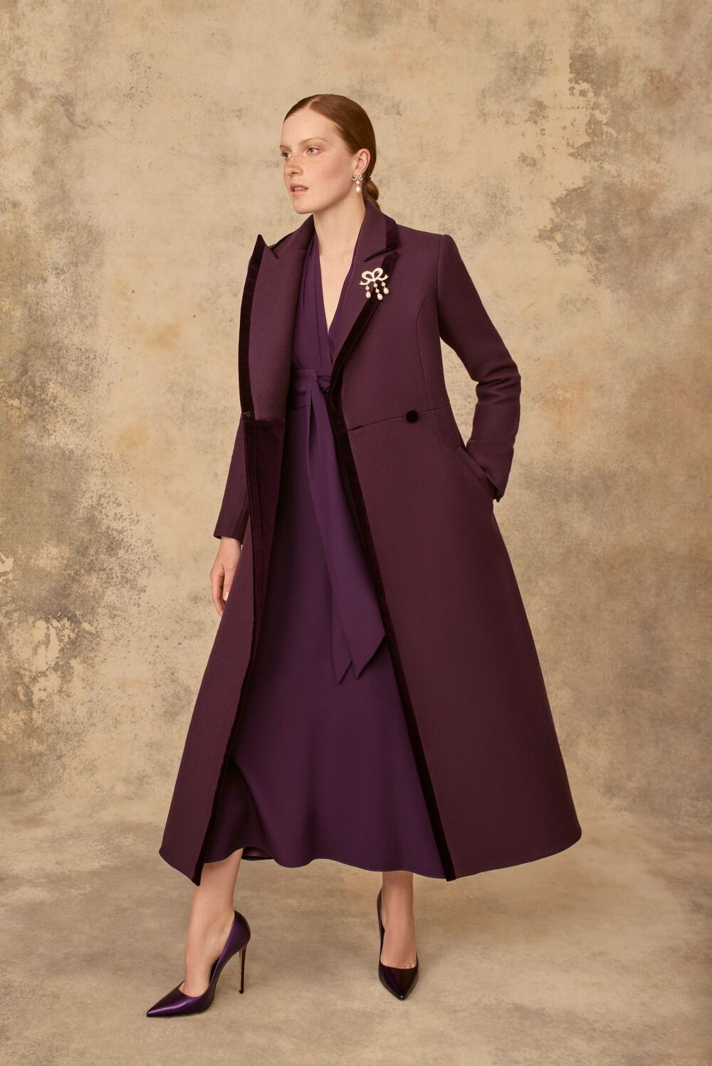 Load image into Gallery viewer, Fontaine Silk Crepe Dress Aubergine