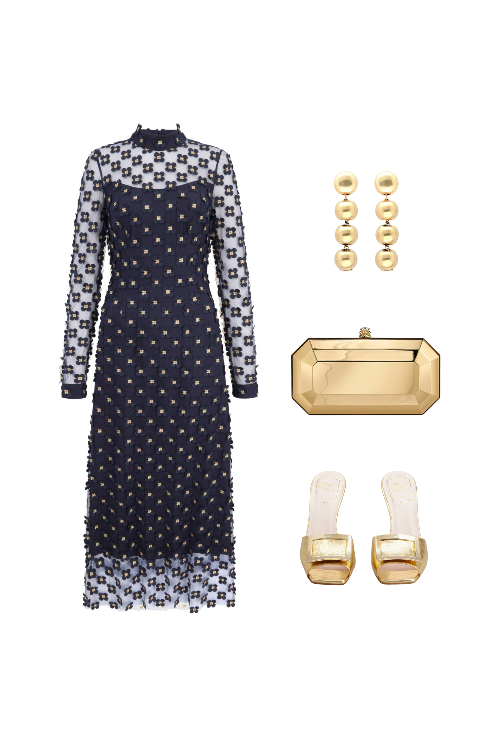 Keres Dress Navy Appliqué Daisy Lace | Suzannah London