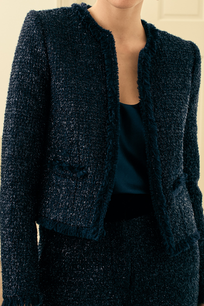 Load image into Gallery viewer, Edie Jacket Navy Metallic Tweed