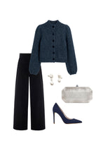 Load image into Gallery viewer, Bruton Navy Knitted Merino Wool, Alpaca &amp; Silk Cardigan Jacket