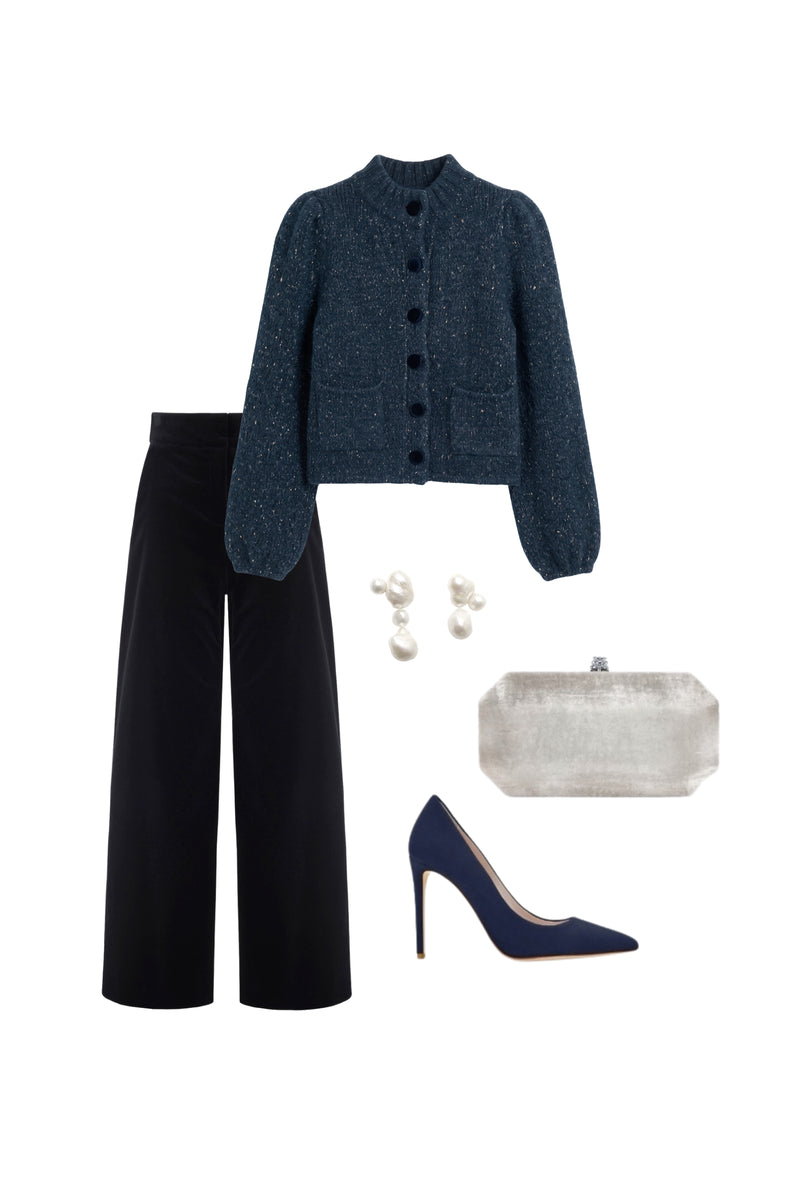 Load image into Gallery viewer, Bruton Navy Knitted Merino Wool, Alpaca &amp; Silk Cardigan Jacket
