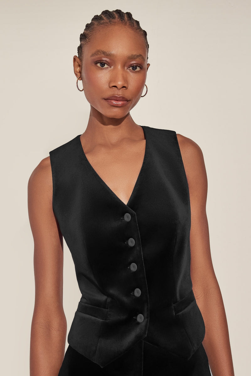 Load image into Gallery viewer, Tuxedo Waistcoat Black Velvet