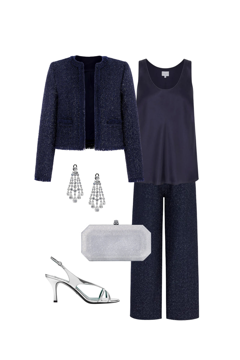 Load image into Gallery viewer, Edie Jacket Navy Metallic Tweed
