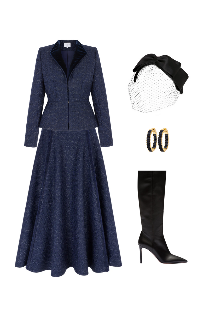 Zelda Skirt | Metallic Navy Tweed | Suzannah London Zelda Skirt | Metallic Navy Tweed | Suzannah London