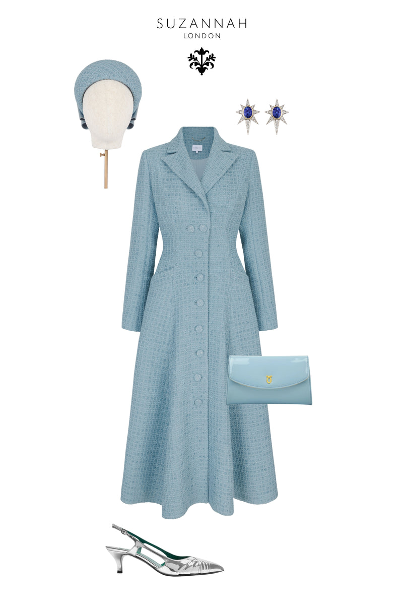 Load image into Gallery viewer, Alabama Coat Dress Ribbon Tweed Heritage Blue