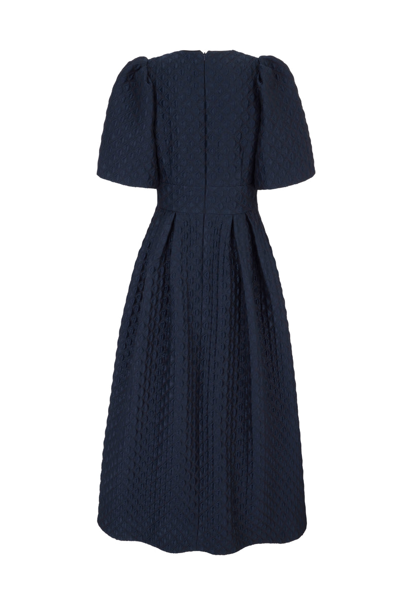 Load image into Gallery viewer, Dorothea Dress Navy Diamond Cloqué - ARCHIVE SALE