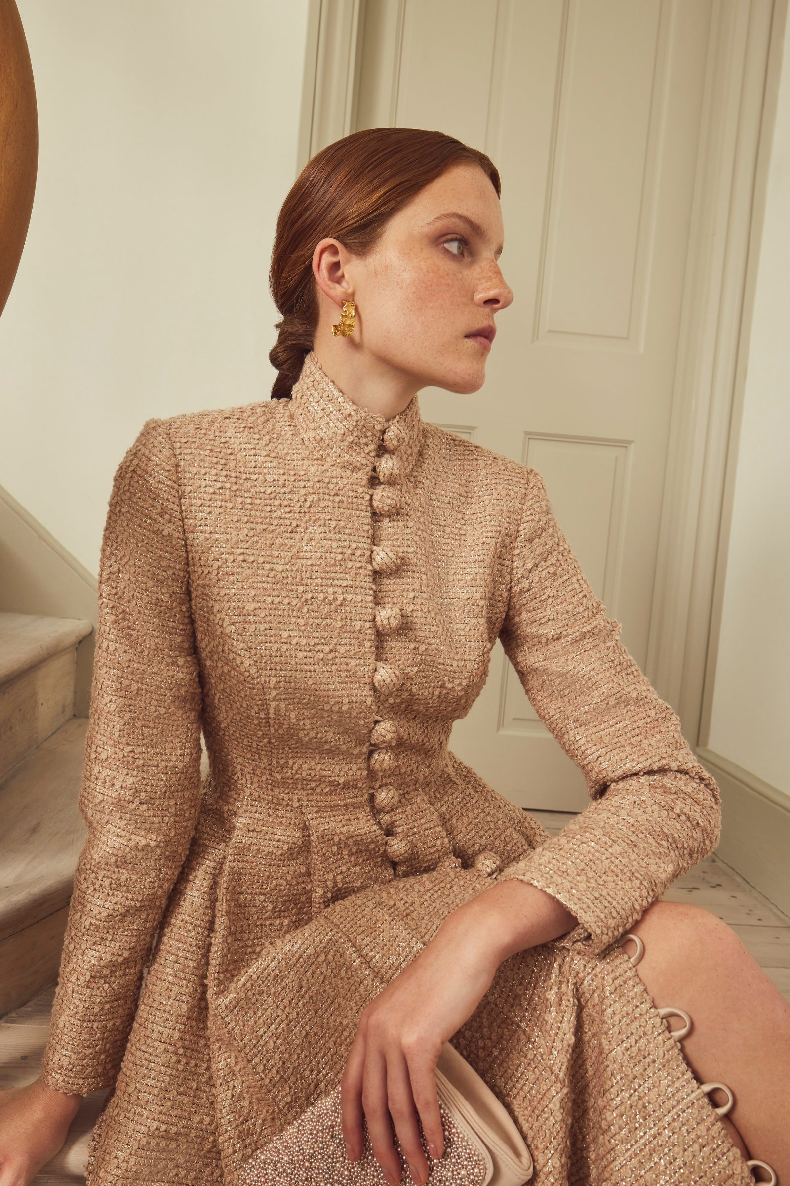 Suzannah London | Madrid Coat Dress Metallic Tweed | Blush Pink