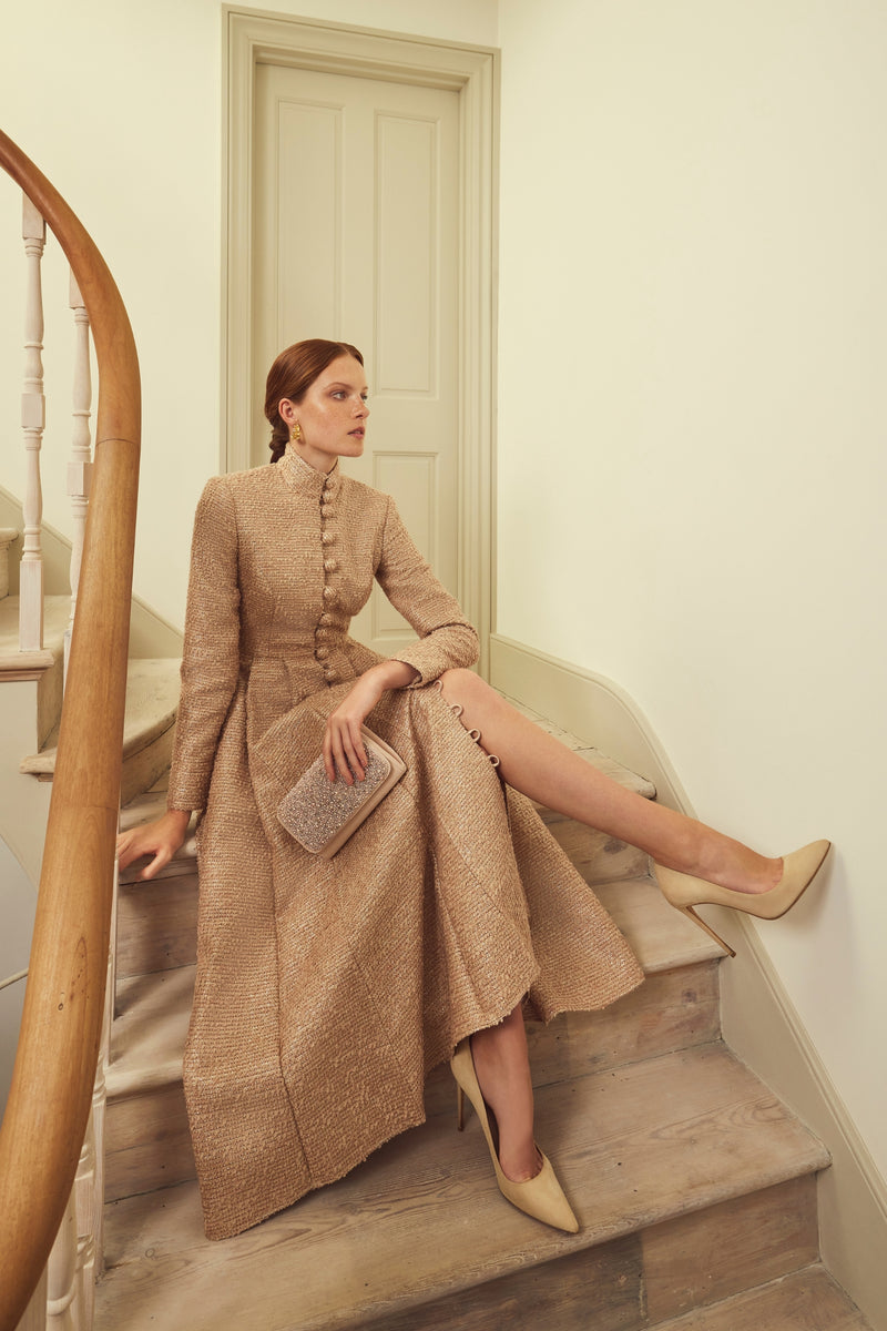 Load image into Gallery viewer, Madrid Coat Dress Metallic Tweed Blush Pink