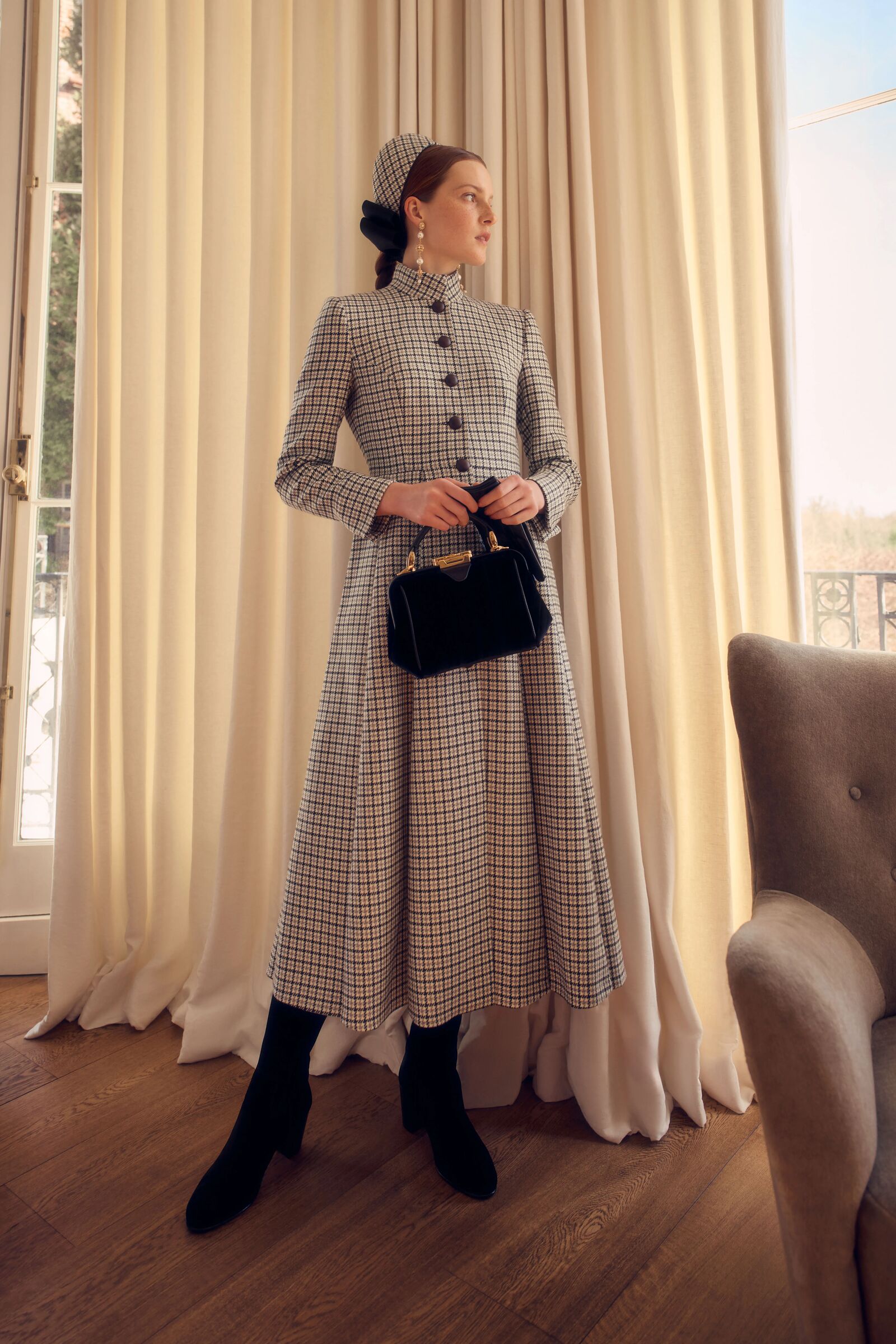 Suzannah London | Winchester Coat Dress Houndstooth Tweed