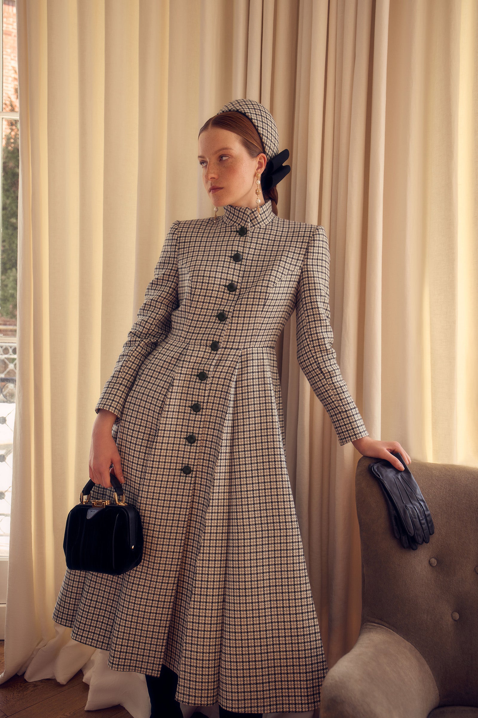 Suzannah London | Winchester Coat Dress Houndstooth Tweed