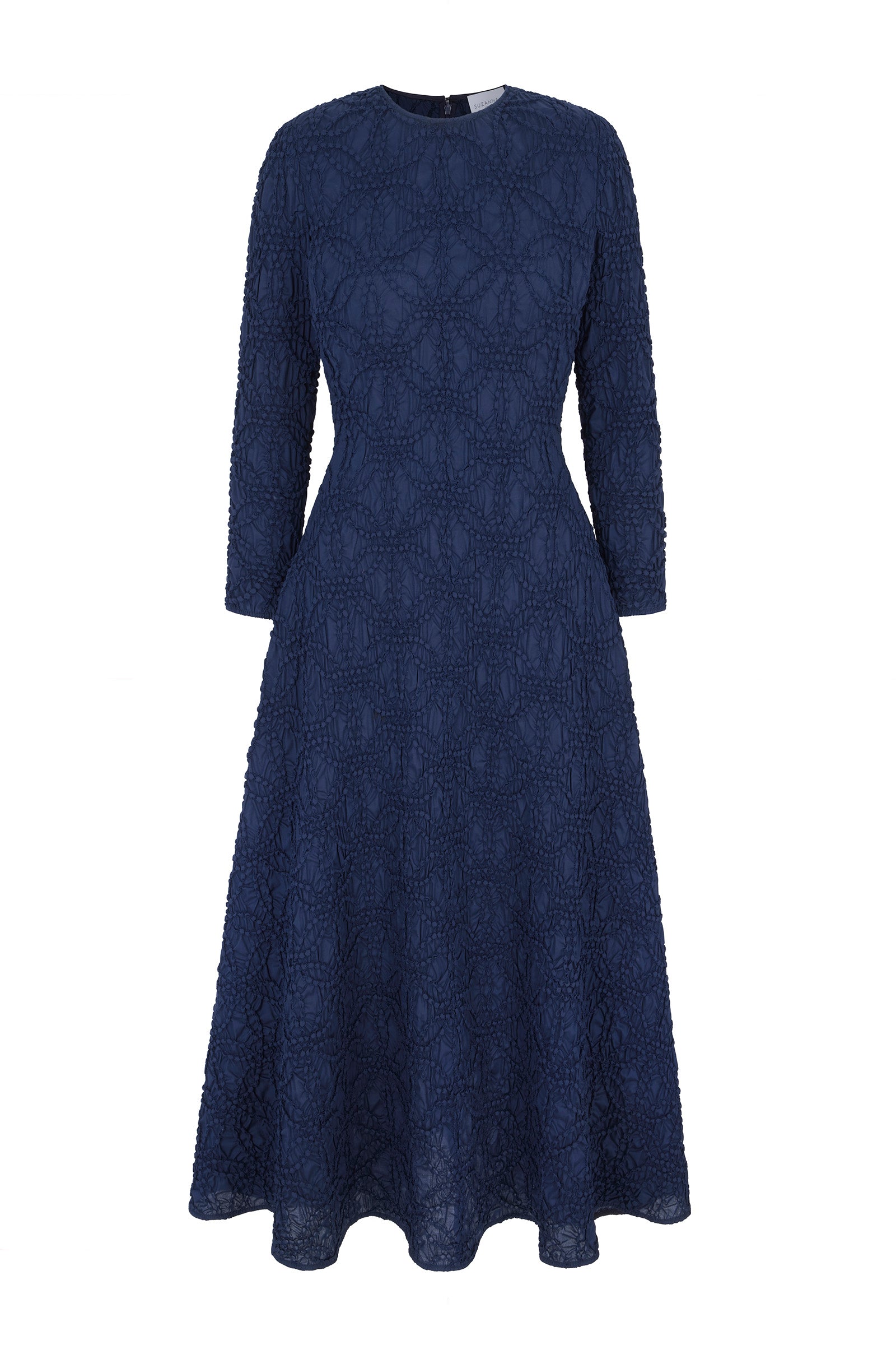 Winnie Midi Dress Smocked Cloqué Navy