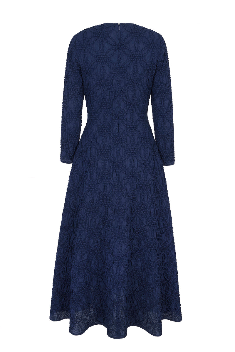 Load image into Gallery viewer, Winnie Midi Dress Smocked Cloqué Navy