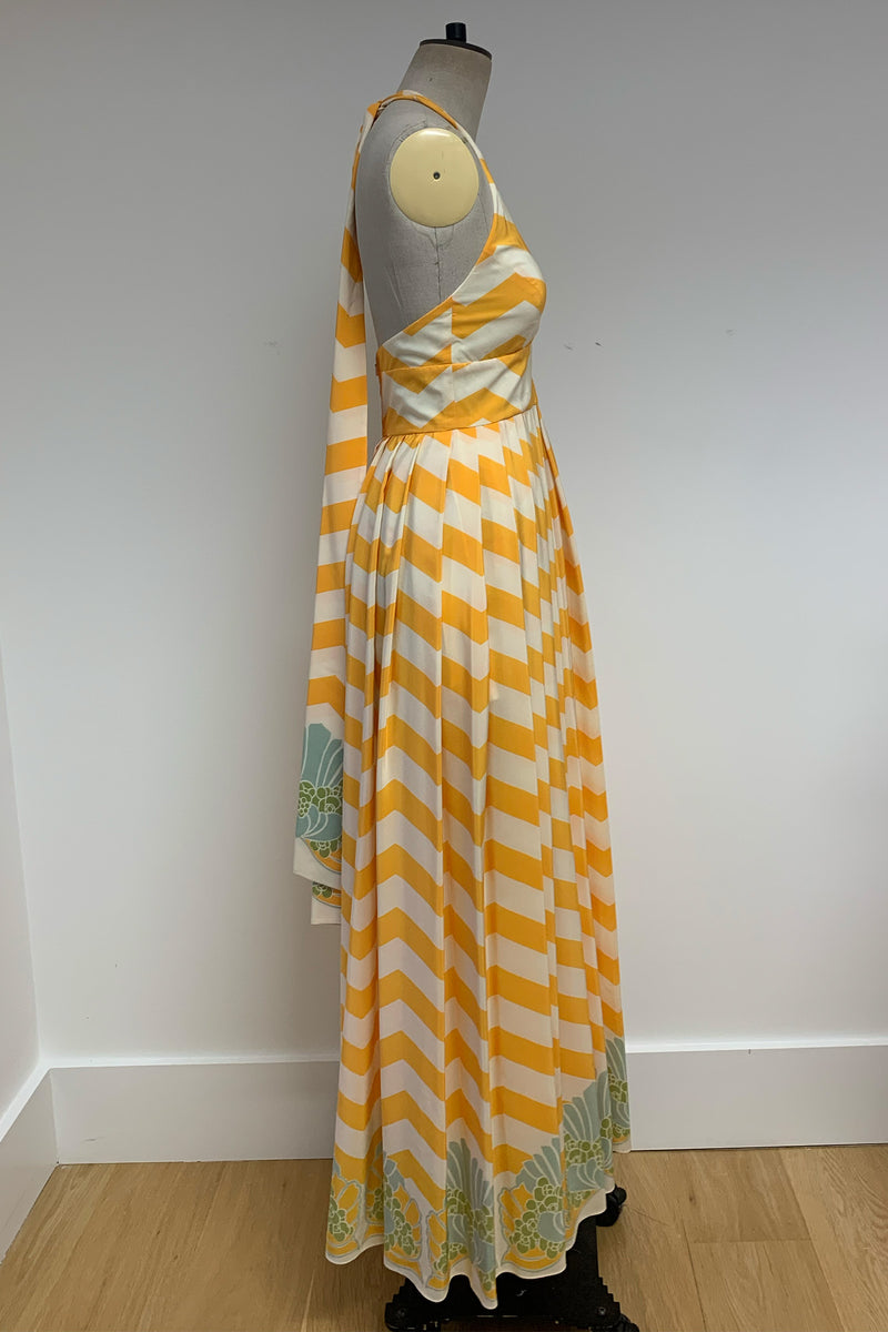 Load image into Gallery viewer, Palm Beach Halter Dress Yellow Chevron - ARCHIVE SALE
