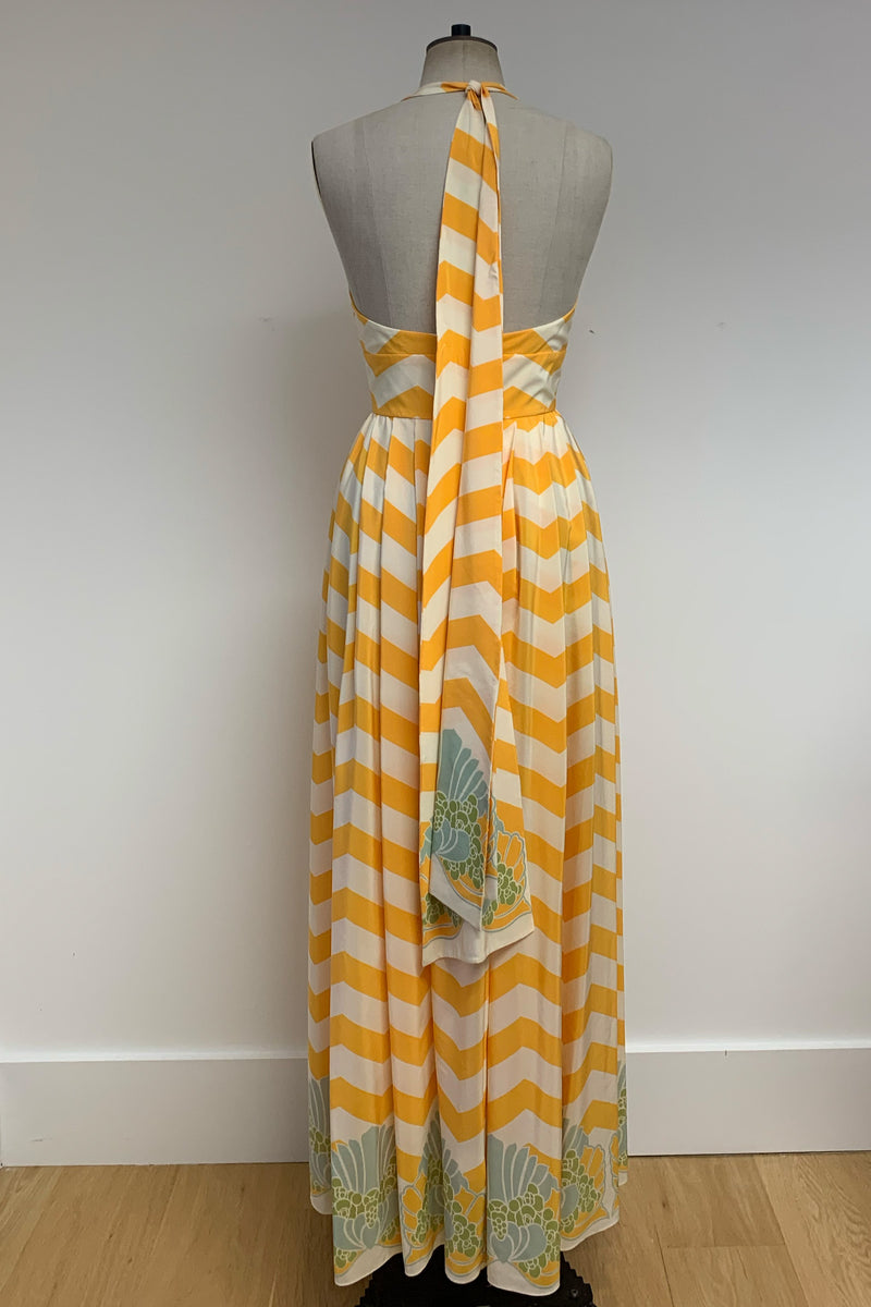 Load image into Gallery viewer, Palm Beach Halter Dress Yellow Chevron - ARCHIVE SALE