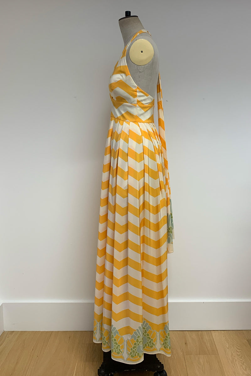 Load image into Gallery viewer, Palm Beach Halter Dress Yellow Chevron - ARCHIVE SALE
