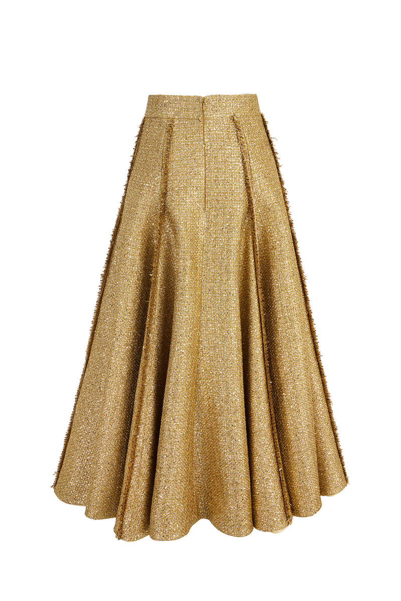 Load image into Gallery viewer, Zelda Full Skirt Gold Tweed