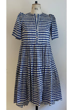 Load image into Gallery viewer, Tierney Printed Day Dress Blue Ladders ARCHIVE SALE