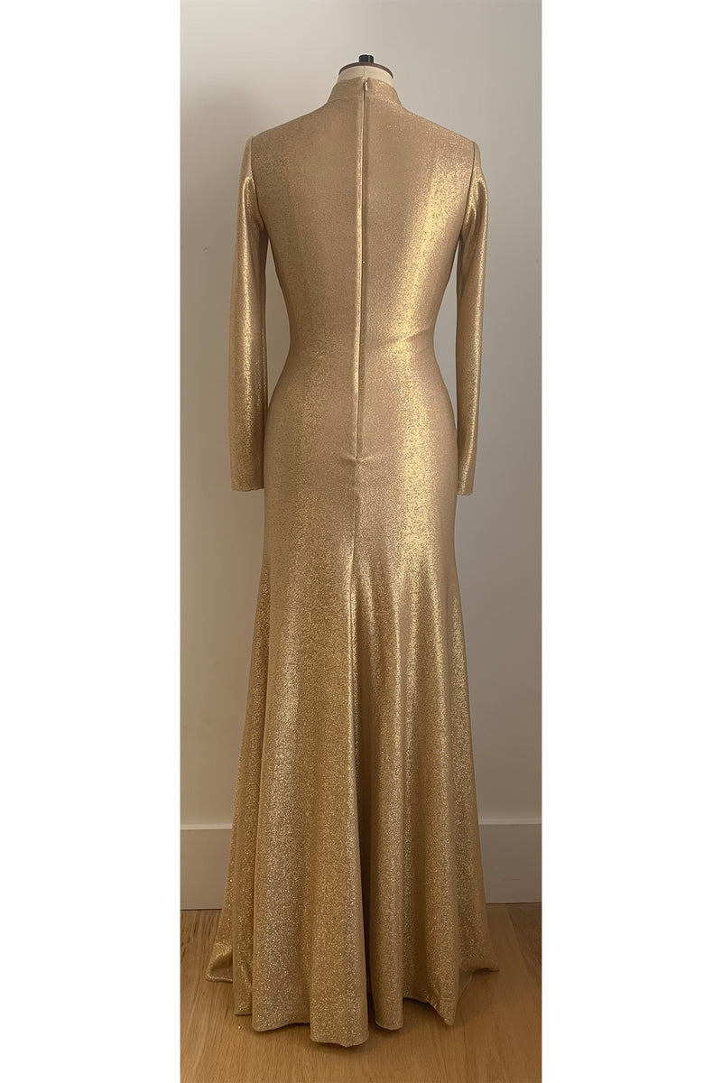 Load image into Gallery viewer, Evangeline Shiny Gold Jersey Gown ARCHIVE SALE