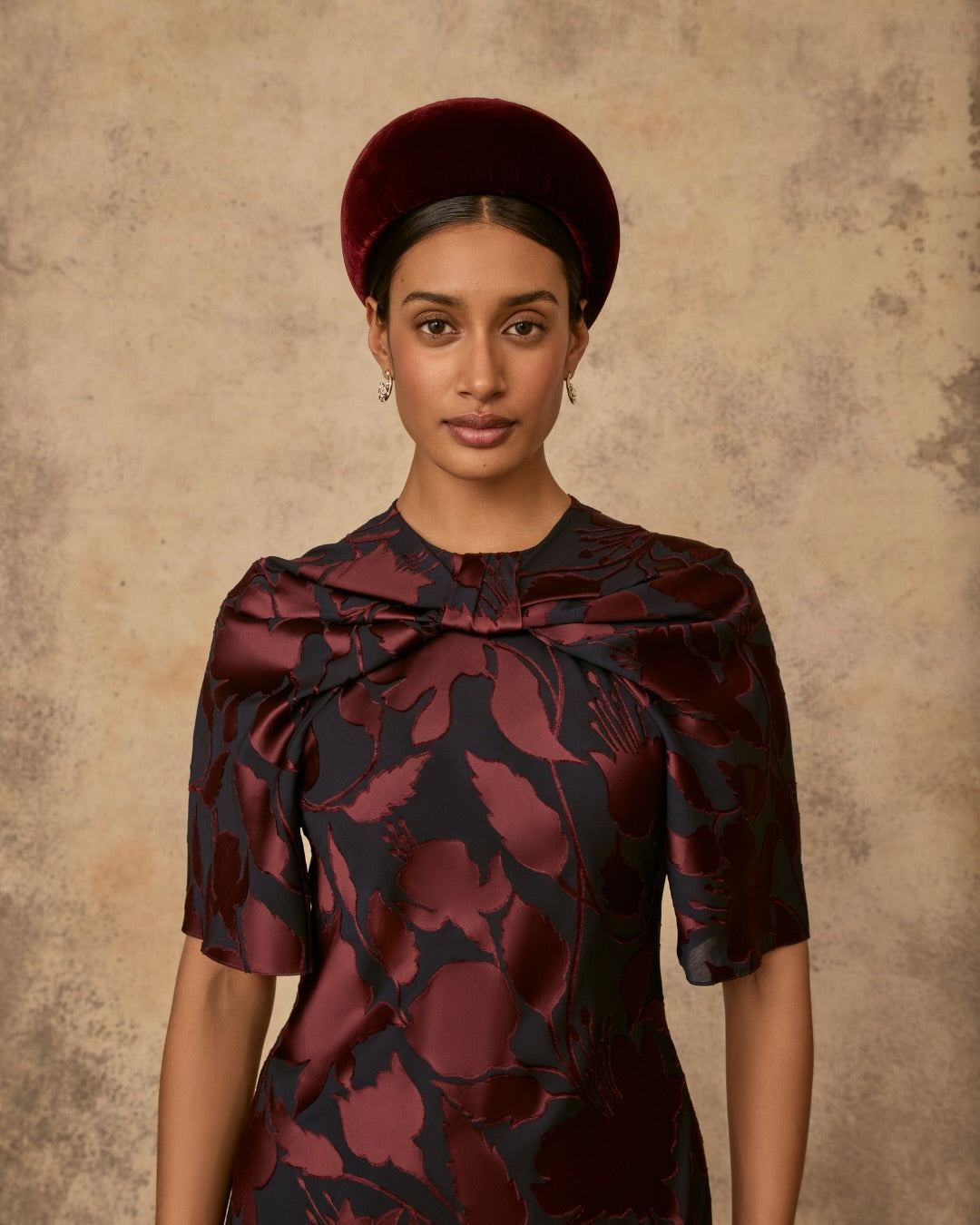 Shenyue Dress Silk Devoré Navy and Merlot