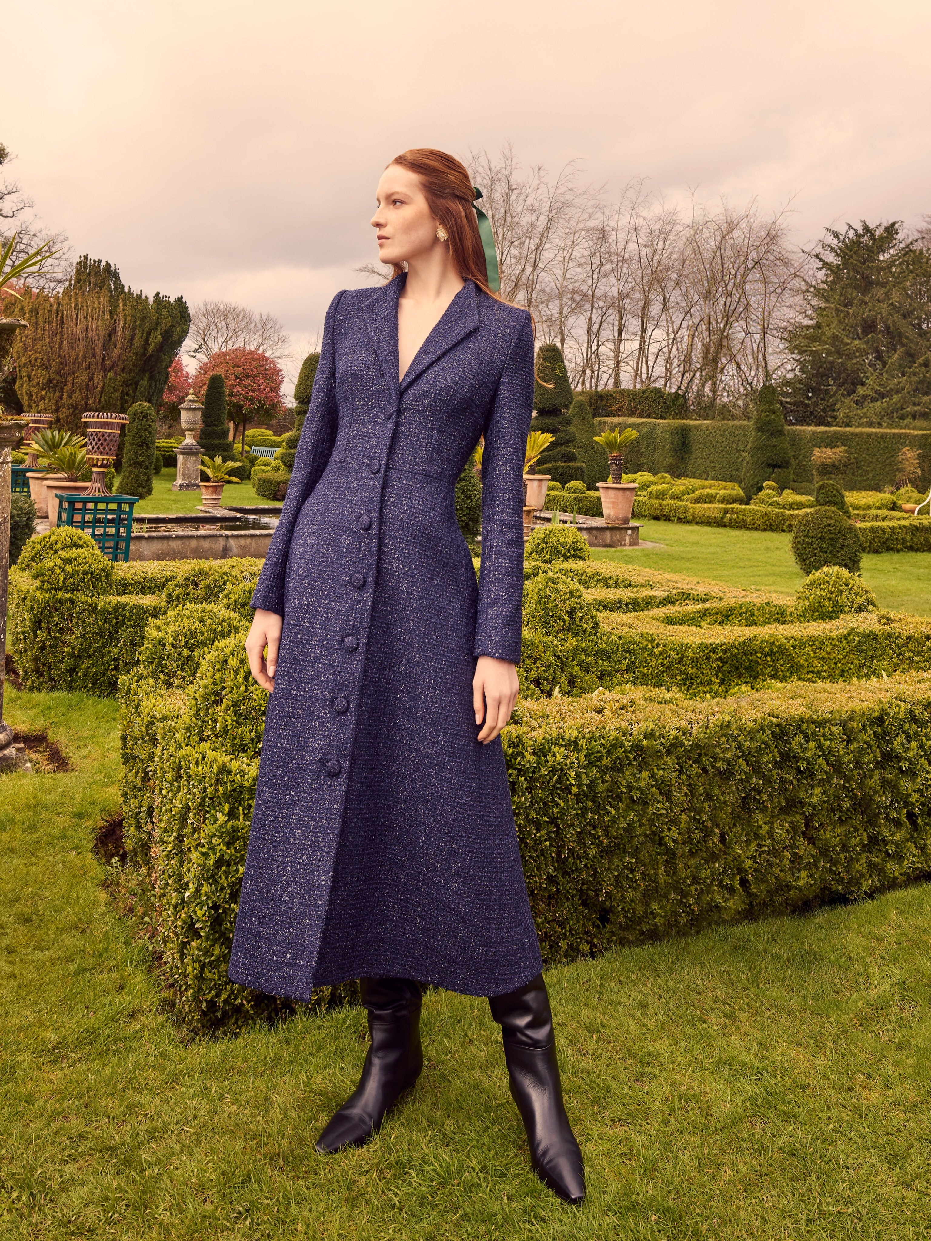 Louisa Coat Dress Metallic Tweed Navy