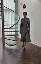Larchmont Coat Dress Cloqué Dove and Navy