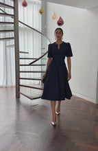 Darlena Dress Navy Stretch Rose Cloqué