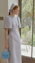 Annabel Bow Midi Dress 26 Tweed Dusty Blue