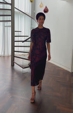 Shenyue Dress Silk Devoré Navy and Merlot