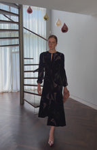 Lily Printed Black Velvet Tea Dress