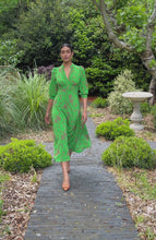 Gabriella Silk Tea Dress Oriental Floral Green