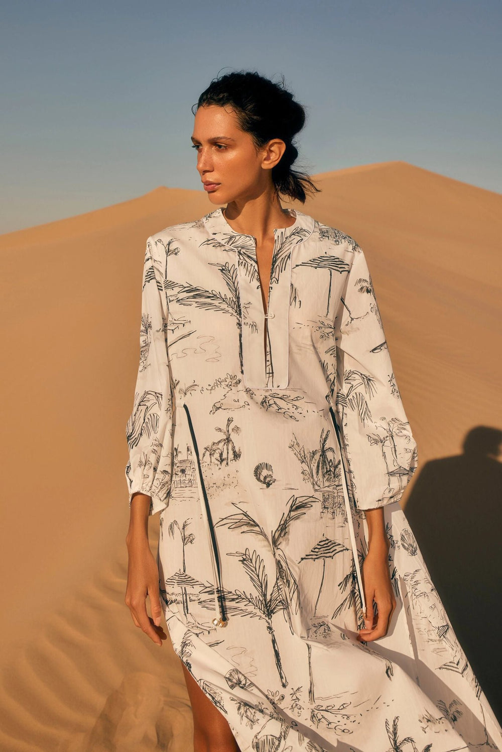 Load image into Gallery viewer, Pandora Bahamas Long Cotton Kaftan Dress &amp; Tote Bag x Susannah Garrod