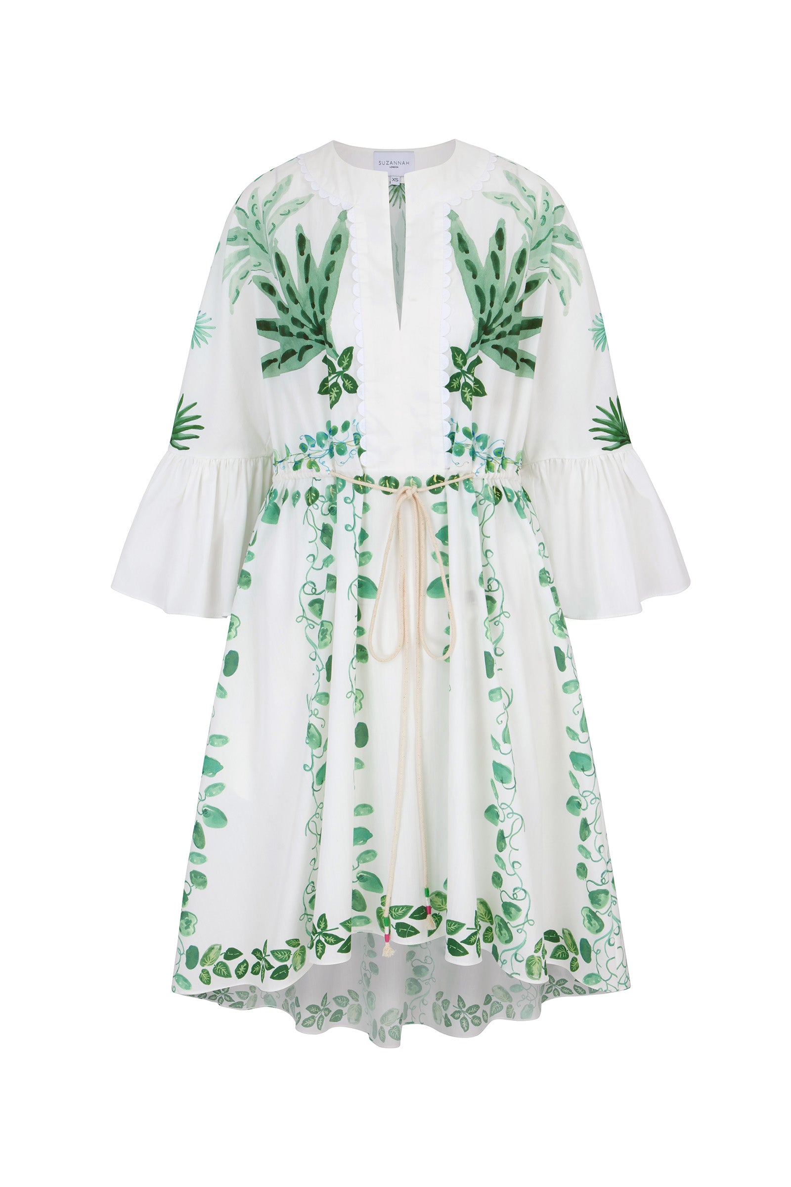 kaftan dress luxury Suzannah London | Trailing Leaves Luxury Cotton Kaftan Dress | Luxury Holiday Kaftan Dress