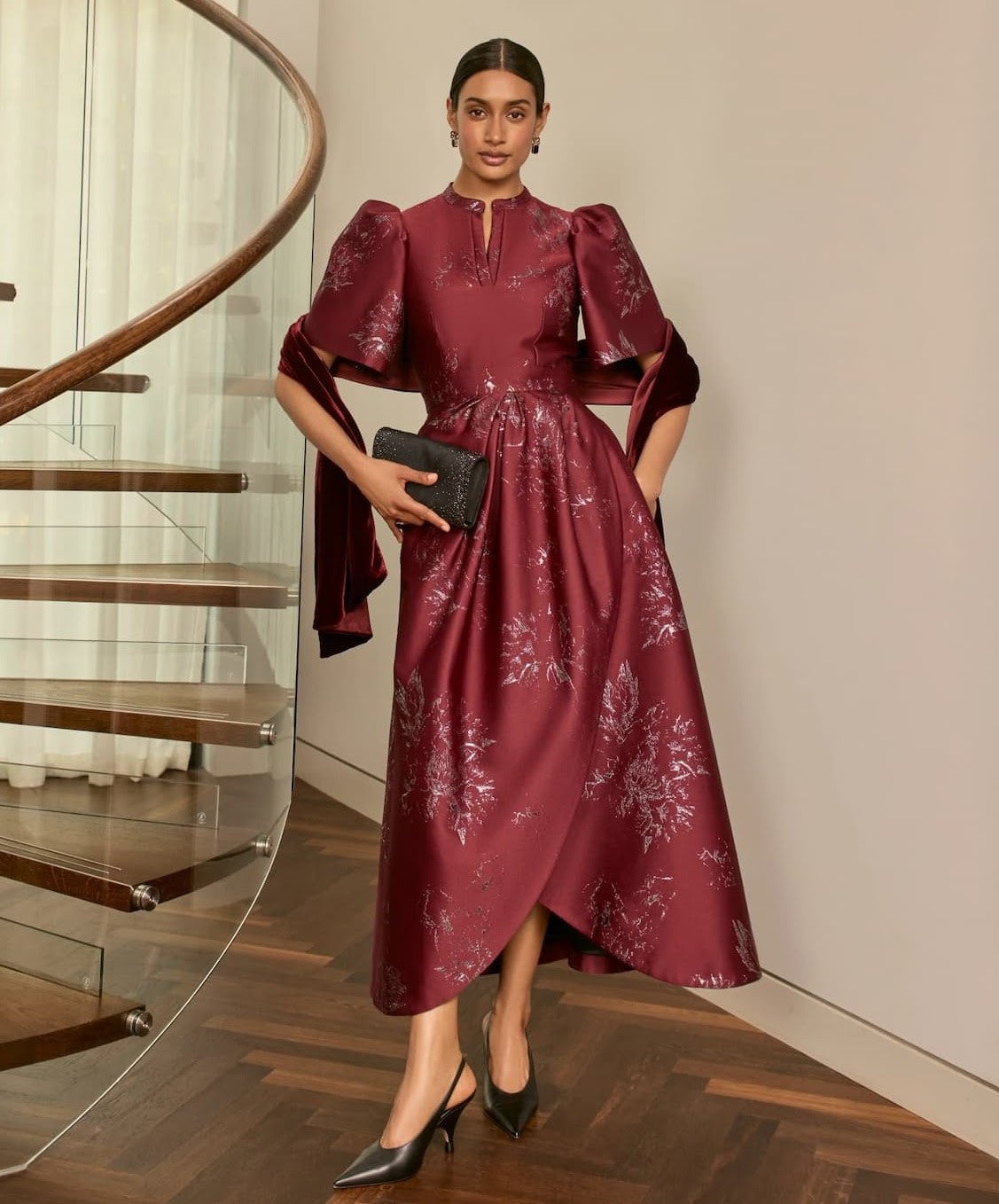Delphine Dress Merlot Jacquard