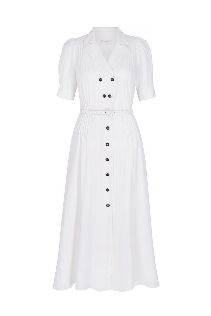 Suzannah London | White Silk Flippy Wiggle Shirt Dress | Wedding Guest Dress | Luxury Formal Gown Suzannah London | White Silk Flippy Wiggle Shirt Dress | Wedding Guest Dress | Luxury Formal Gown