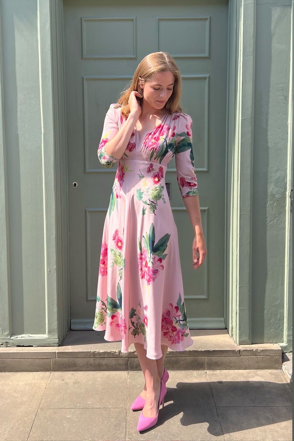 Load image into Gallery viewer, Adela Tea Dress 1920s Floral Paris Pink