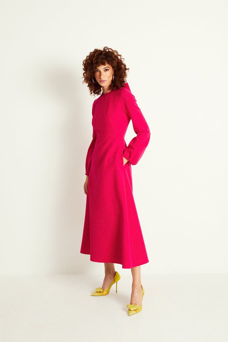 Load image into Gallery viewer, Anna Bow Dress Deep Pink Cloque Sustainable - ARCHIVE SALE