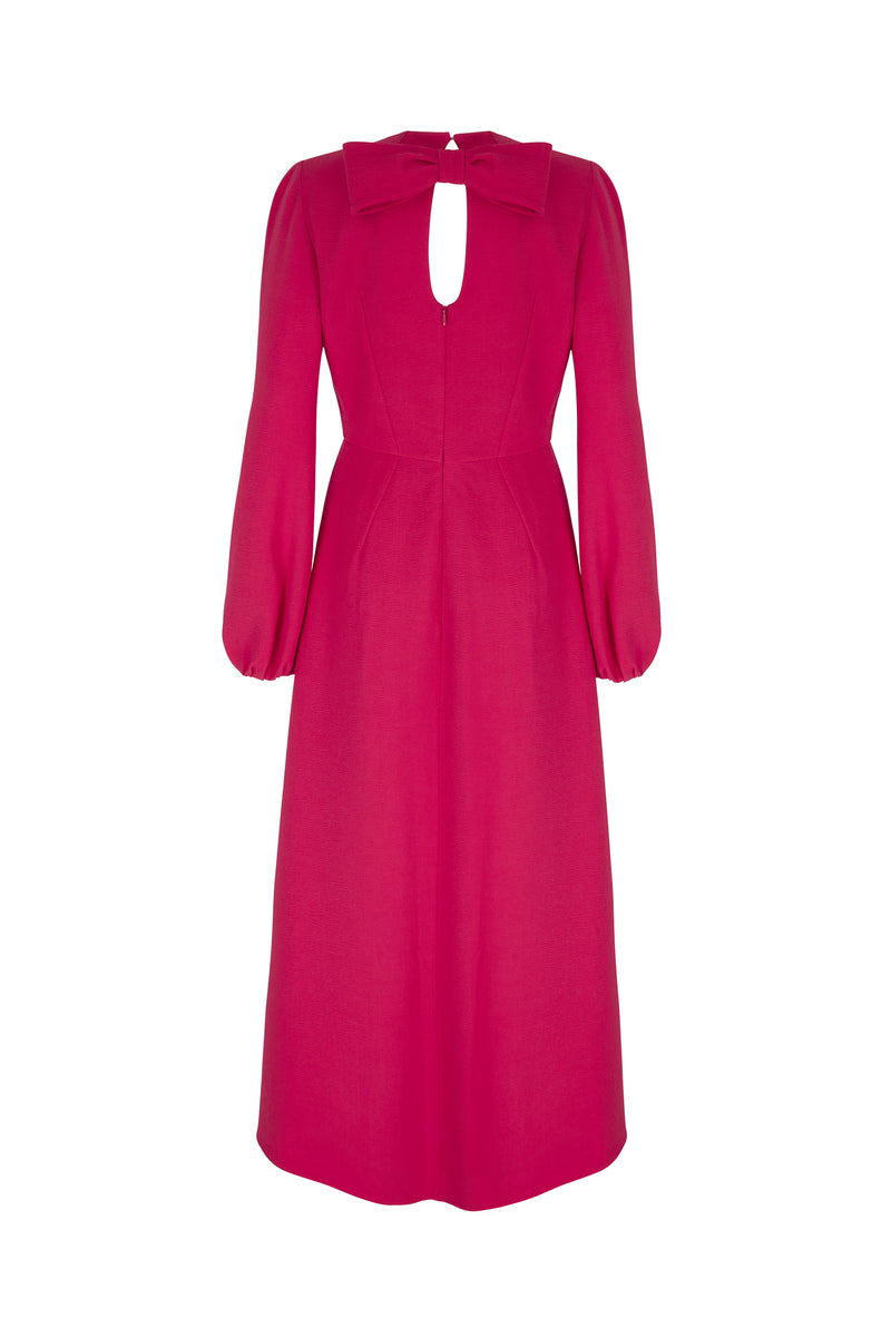 Load image into Gallery viewer, Anna Bow Dress Deep Pink Cloque Sustainable - ARCHIVE SALE
