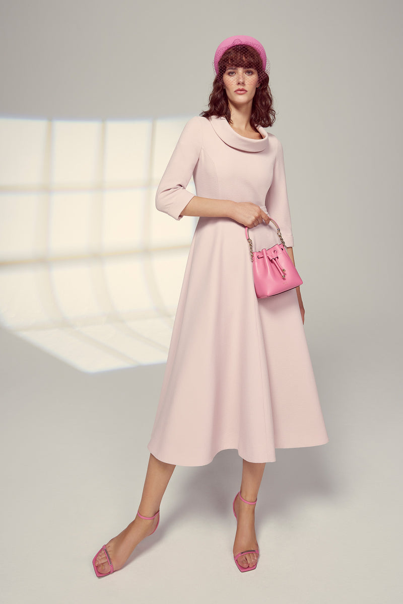 Load image into Gallery viewer, Cowl Neck Riding Dress Cloque Dusky Pink - ARCHIVE SALE