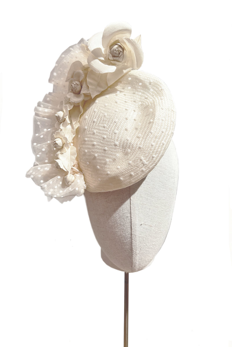 Dotty Straw and Tulle Perching Beret