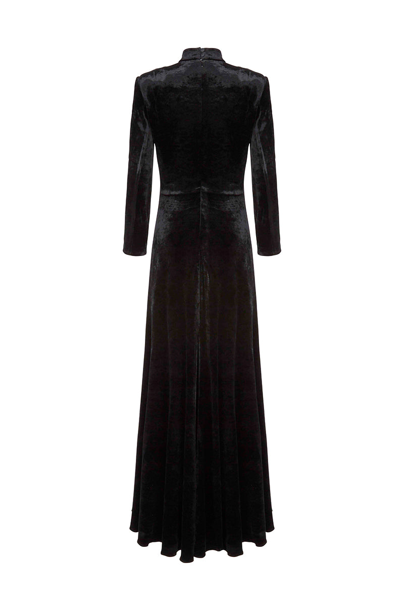 Load image into Gallery viewer, Evangeline Black Velvet Jersey Gown