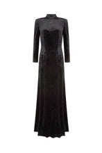 Load image into Gallery viewer, Evangeline Black Velvet Jersey Gown