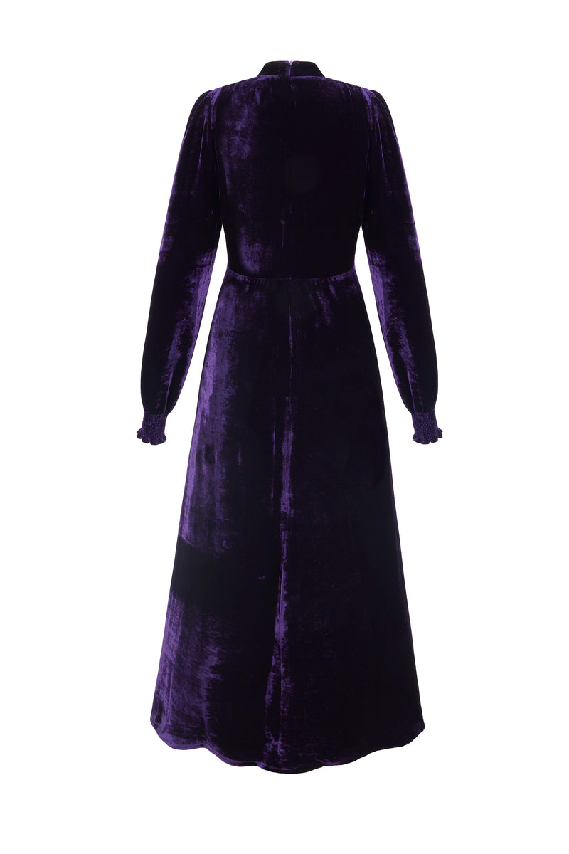 Load image into Gallery viewer, Velvet Grandad Dress Blueberry Purple - ARCHIVE SALE