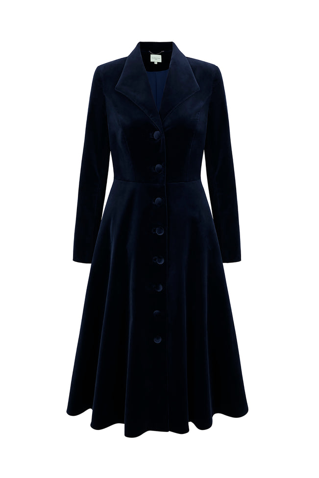 Luxury Navy Velvet Coat Dress