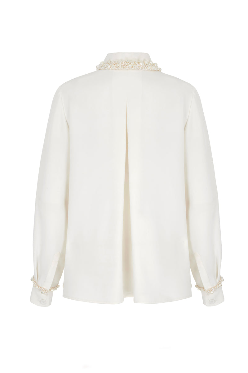 Load image into Gallery viewer, Mayfair Silk Crepe Embellished Shirt Ivory - ARCHIVE SALE
